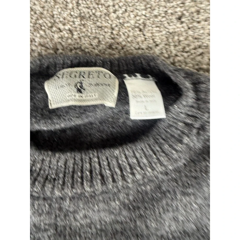 Segreto Mens Charcoal Gray Angora Wool Blend‎ Crewneck Sweater Made in Italy L